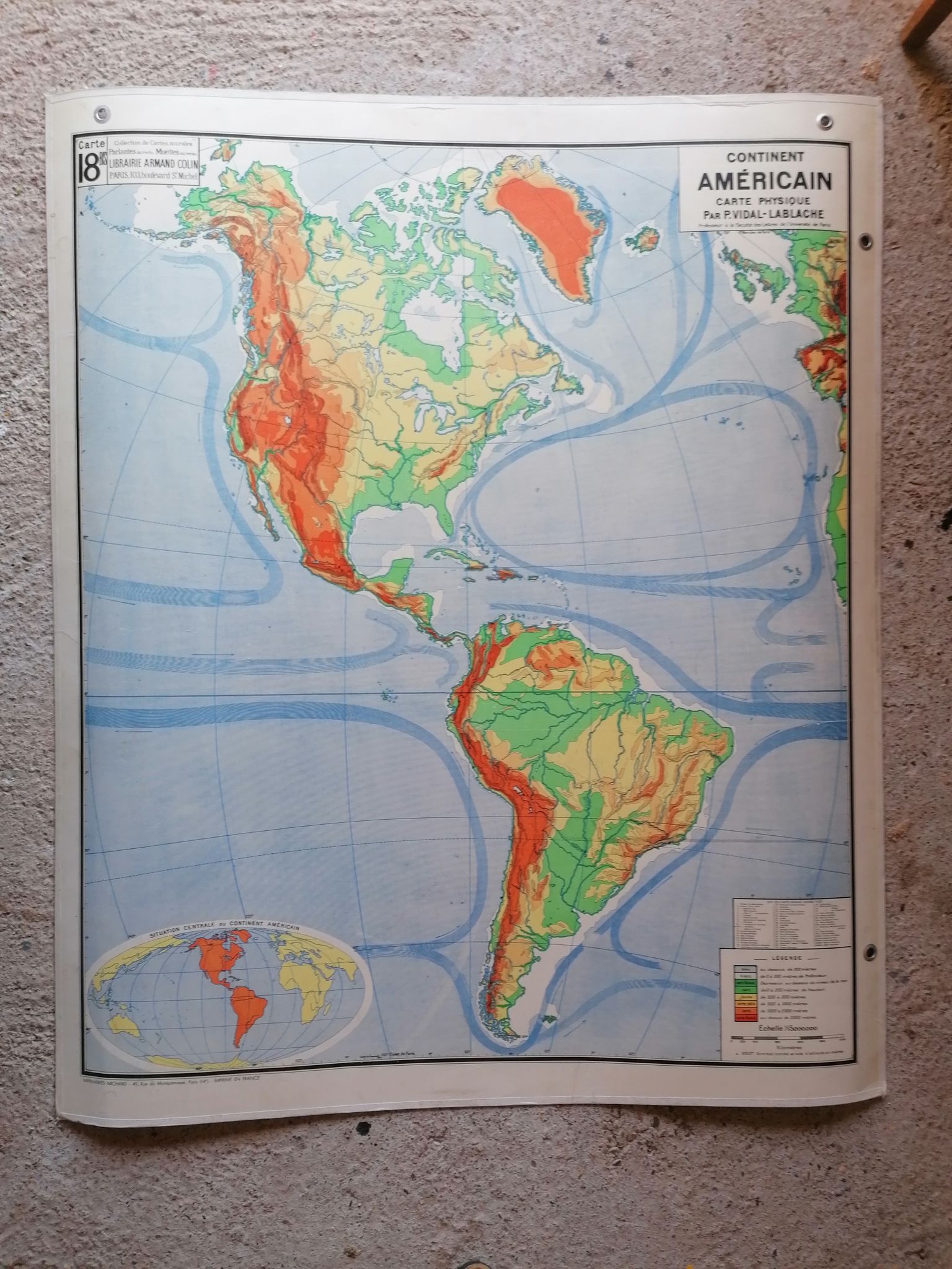 Ancienne carte physique Continent américain Vidal-Lablache