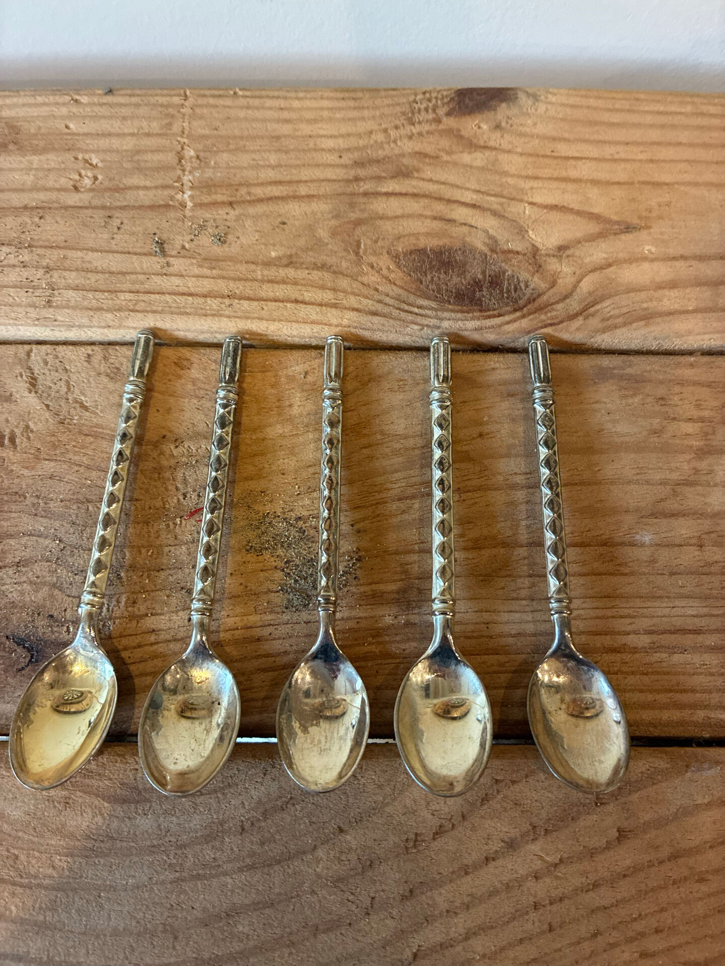 Set of 5 silver-plated moka/café spoons – Geometric pattern Ar