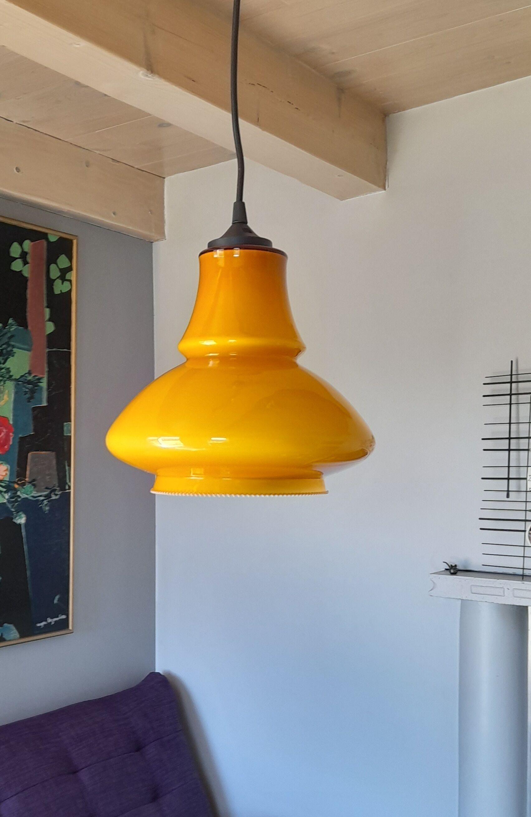 Suspension en opaline orange 70s