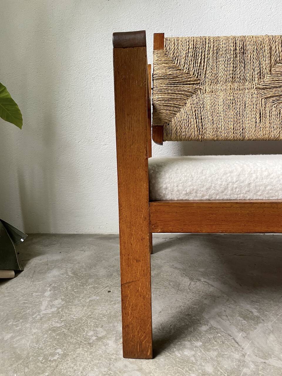 Pair of oak and straw armchairs, reconstruction style