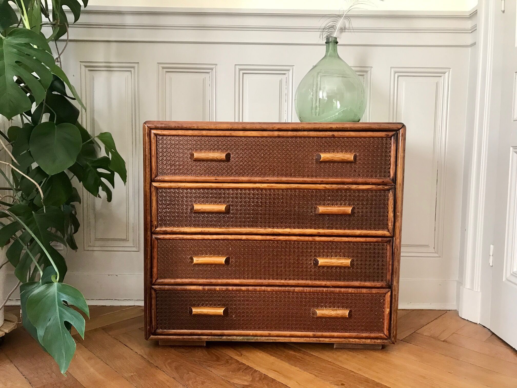 Chest of drawers rattan and caning