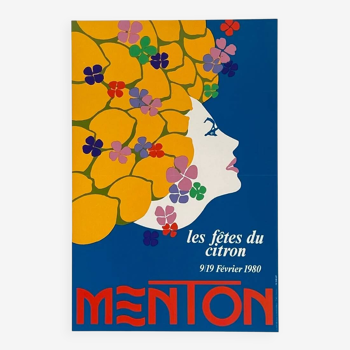 Original poster Menton lemon festivals 1980 by Italo Bazzoli - Small Format - On linen