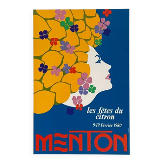 Original poster Menton lemon festivals 1980 by Italo Bazzoli - Small Format - On linen