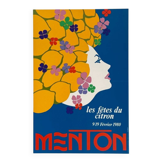 Affiche original Menton les fetes du citron 1980 par Italo Bazzoli - Petit Format - On linen
