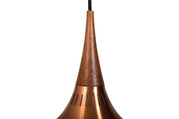 Suspension Orient en cuivre et teck par Jo Hammerborg pour Fog & Mørup, années 1960