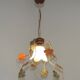 French Vintage Leaf Metal and Wood Hanging Light Textured Glass Shade