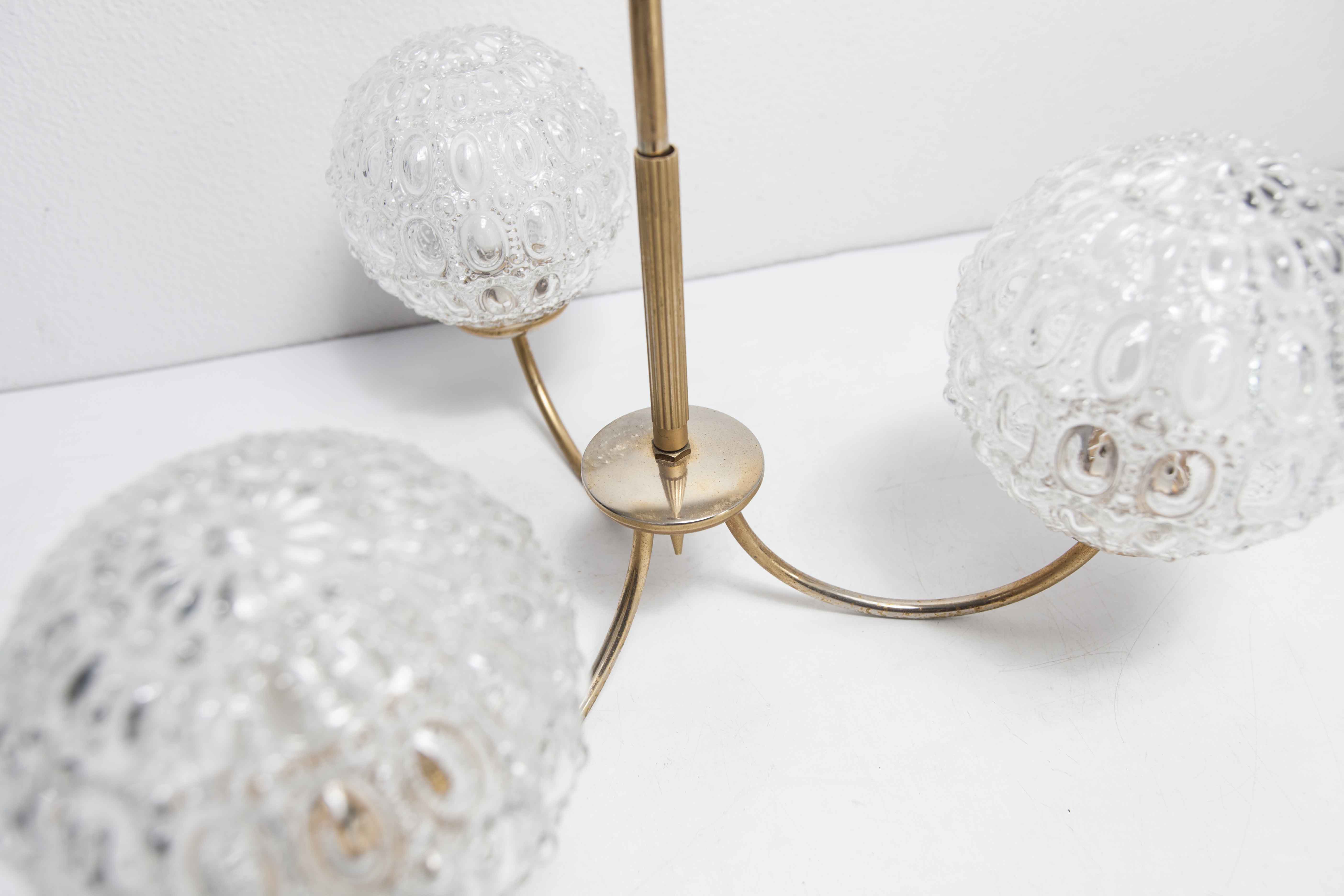 Brass ceiling and glass 3 balls 1960