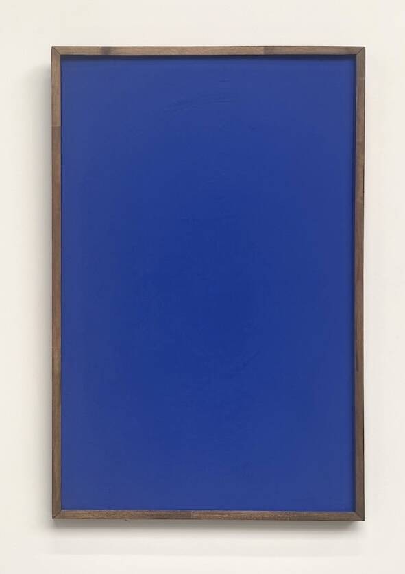 Monochrome table in ultramarine blue, acrylic on solid wood.