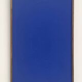 Monochrome table in ultramarine blue, acrylic on solid wood.