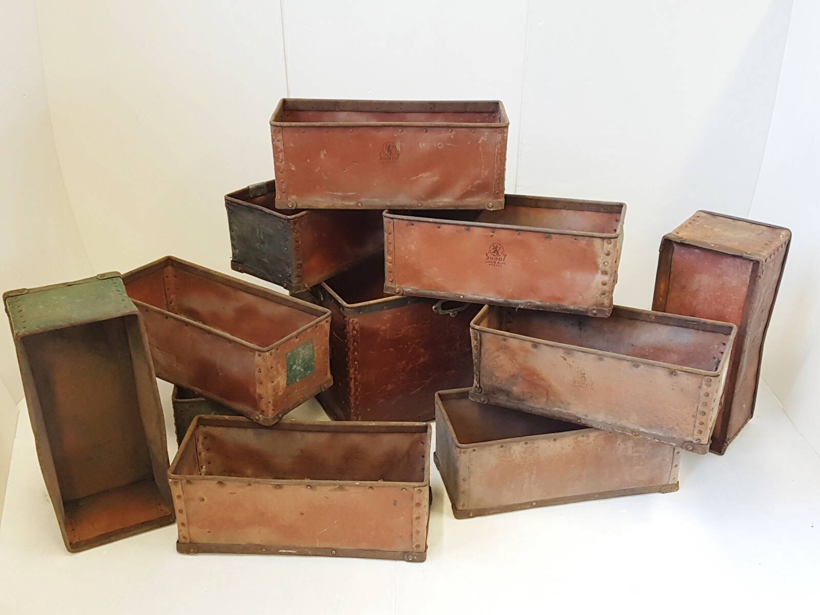Batch of 11 storage bins suroy industrial loos france vintage 1950