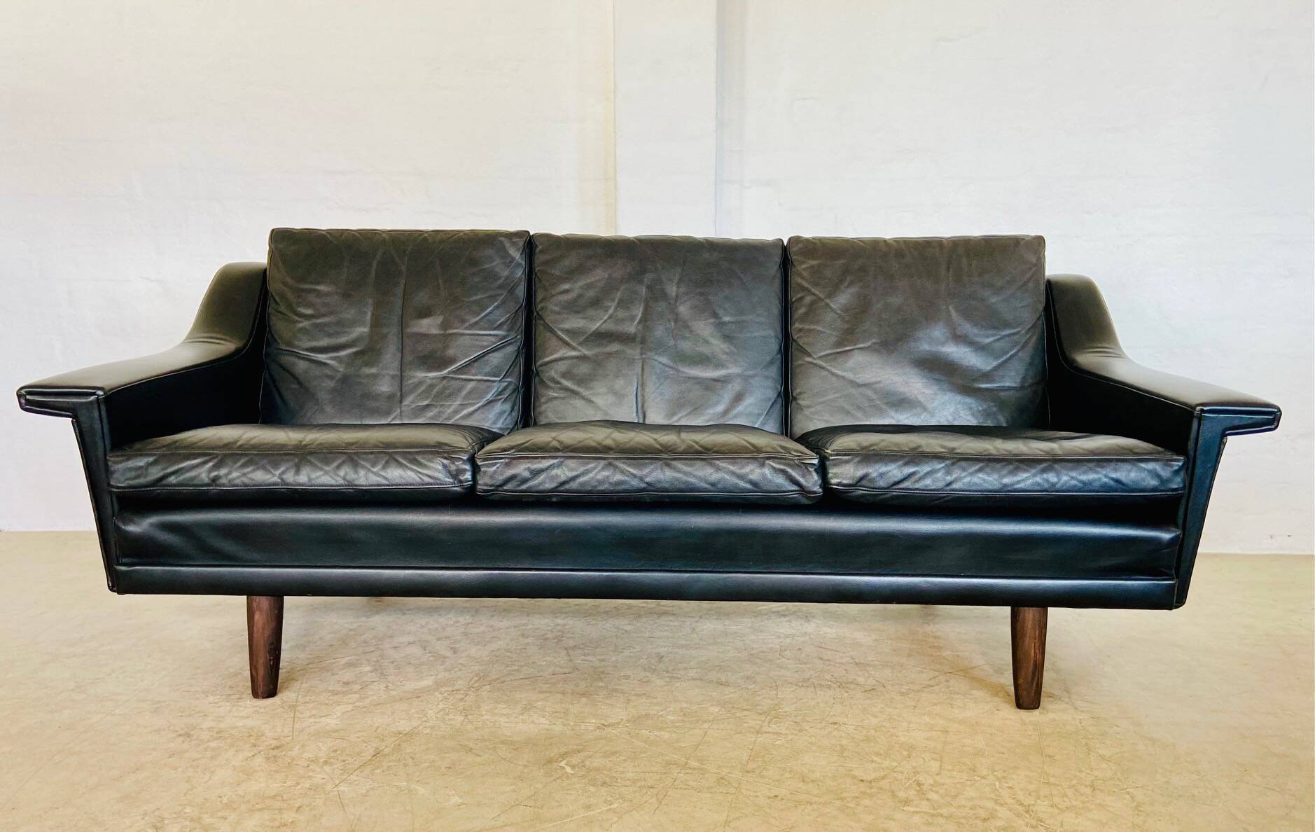 Vintage Danish Mid-Century Georg Thams 3-Seater Sofa in Black Leather, 1960