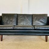Vintage Danish Mid-Century Georg Thams 3-Seater Sofa in Black Leather, 1960
