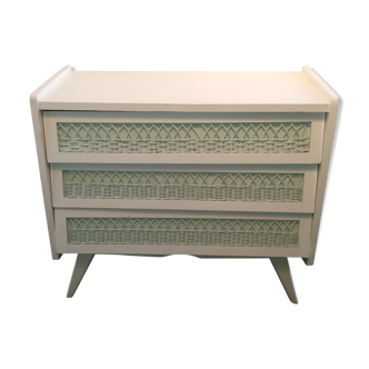 Chest of drawers 3 rattan and wood drawers