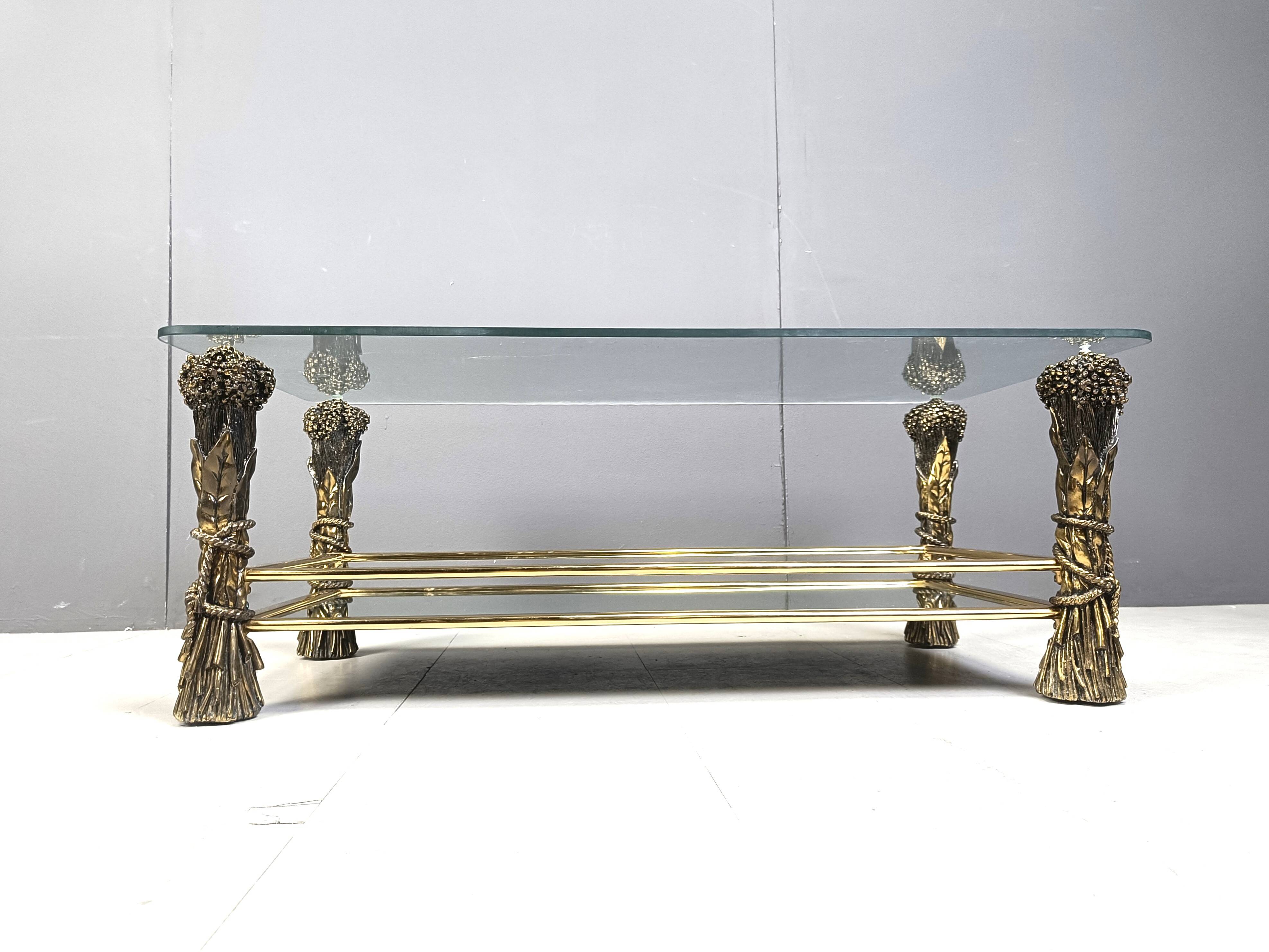 Vintage brass flower coffee table, 1970s