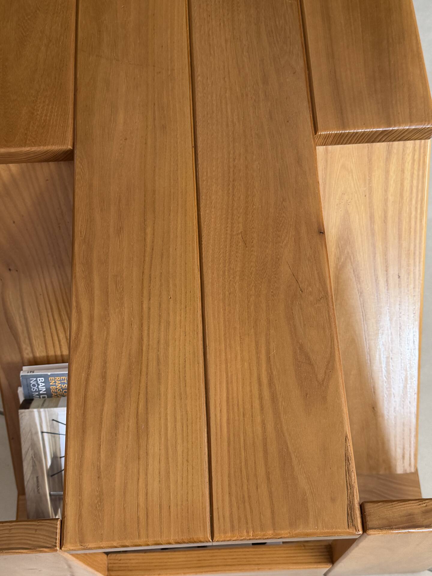 Brutalist coffee table in solid elm — Maison Regain (1970s)