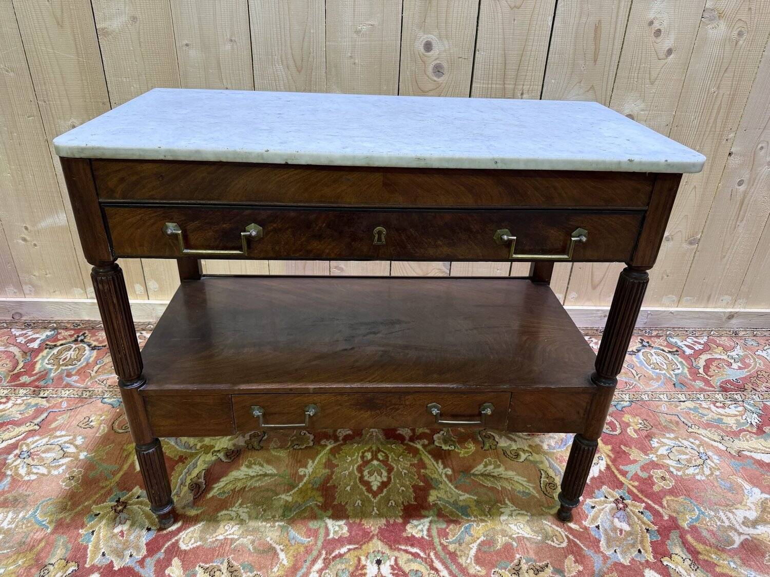 Dessert / Console in mahogany and marble in the Louis XVI style.
