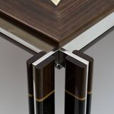 Paolo Barracchia Italian Steel and Inlaid Wood Dinning Table by Roman Deco