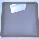 Coffee table glass smoked metal gilded Italian design 80s stamped