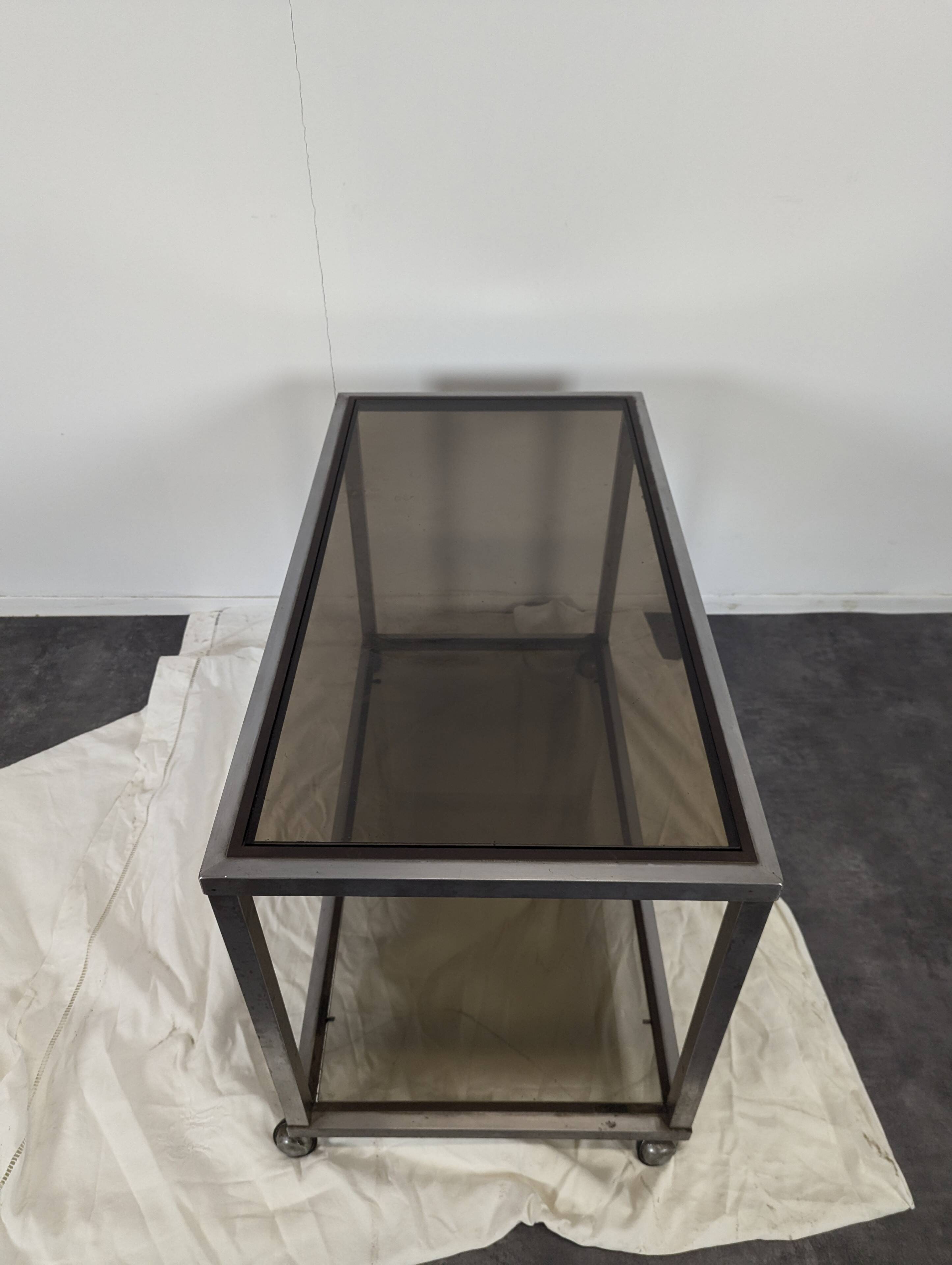 Space Age chrome and smoked glass serving trolley