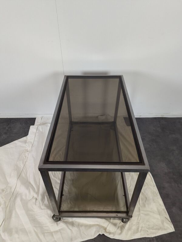 Desserte Space Age chrome et verre fumé