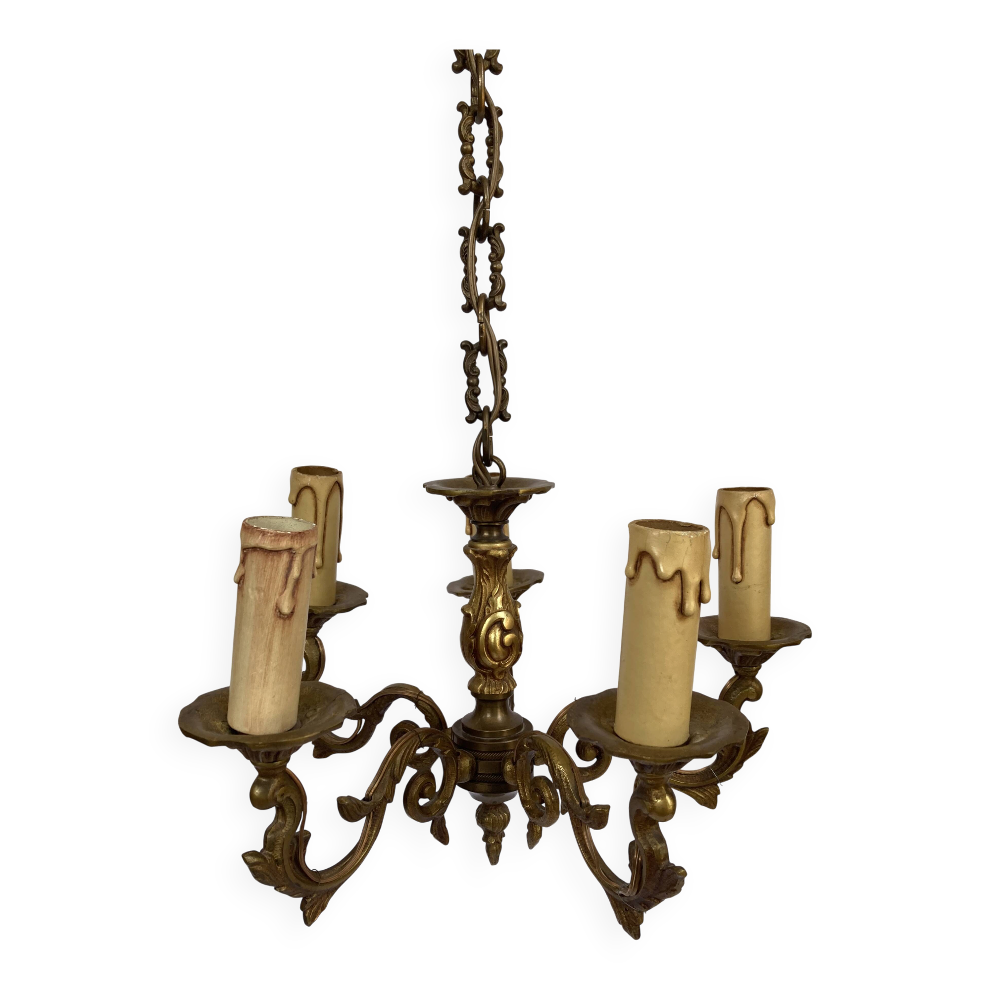Lustre ancien doré à 5 lumières