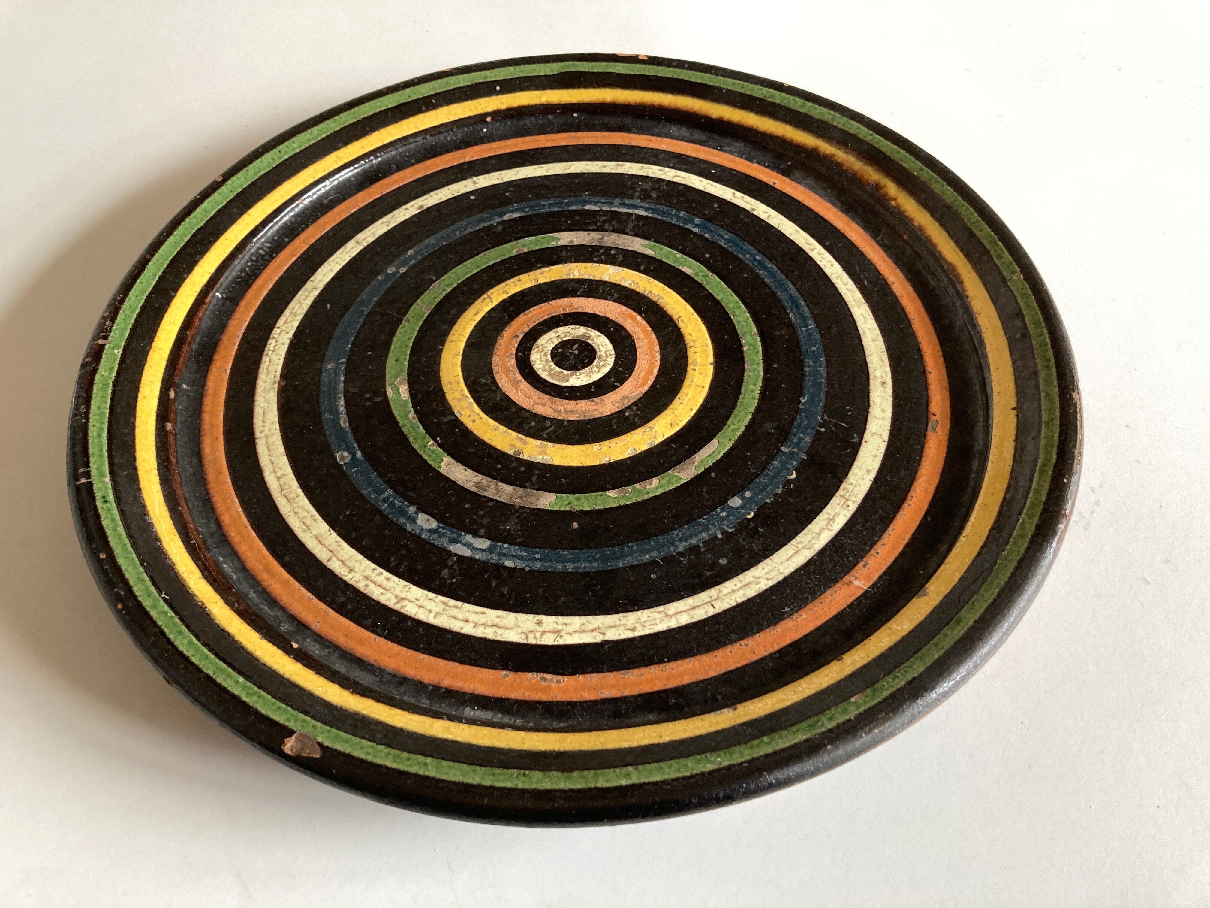 Plat XL centre de table en terre cuite vernissée céramique 1950