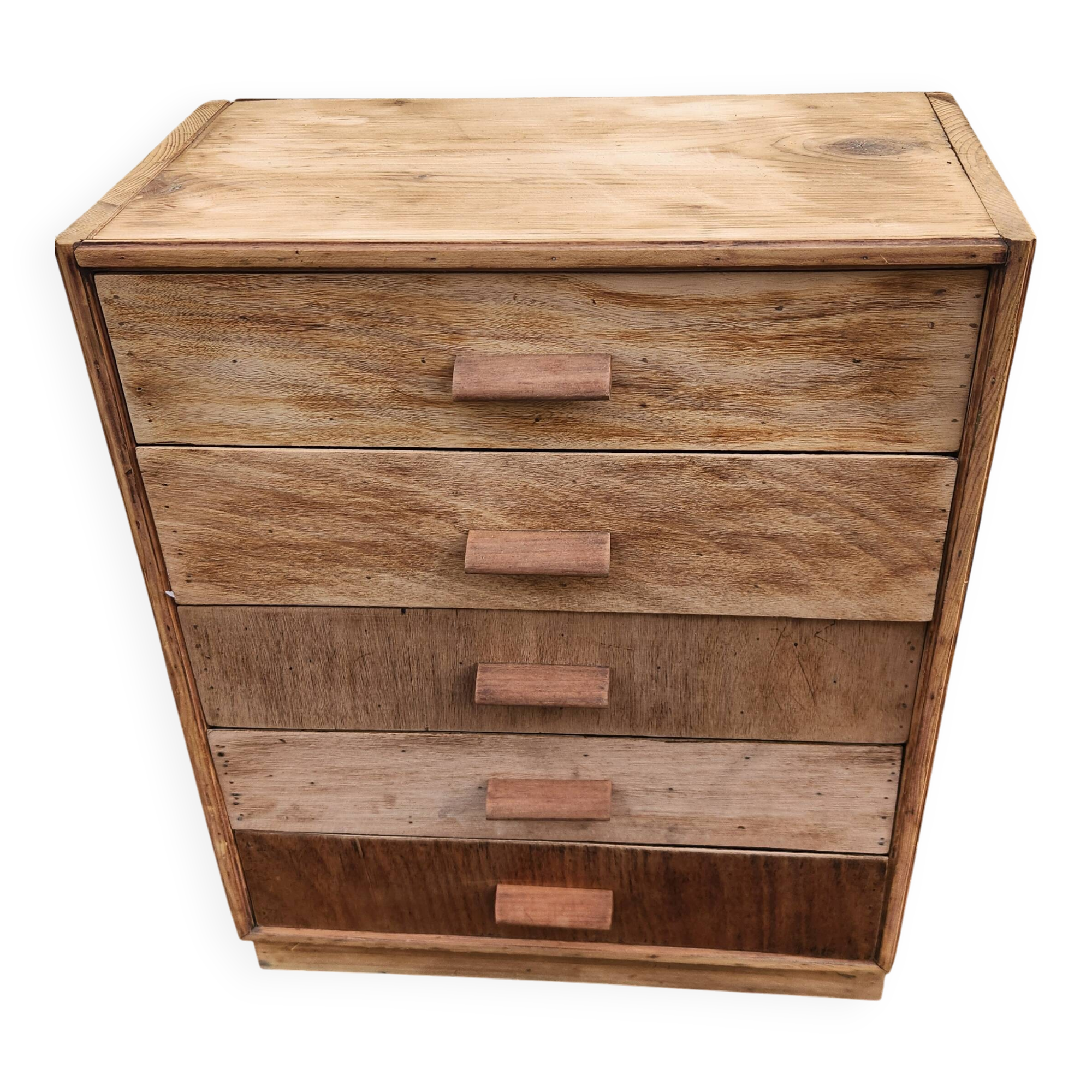 Ancienne meuble en bois 5 tiroirs fait en boîte publicitaire