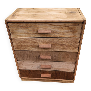 Ancienne meuble en bois 5 tiroirs fait en boîte publicitaire