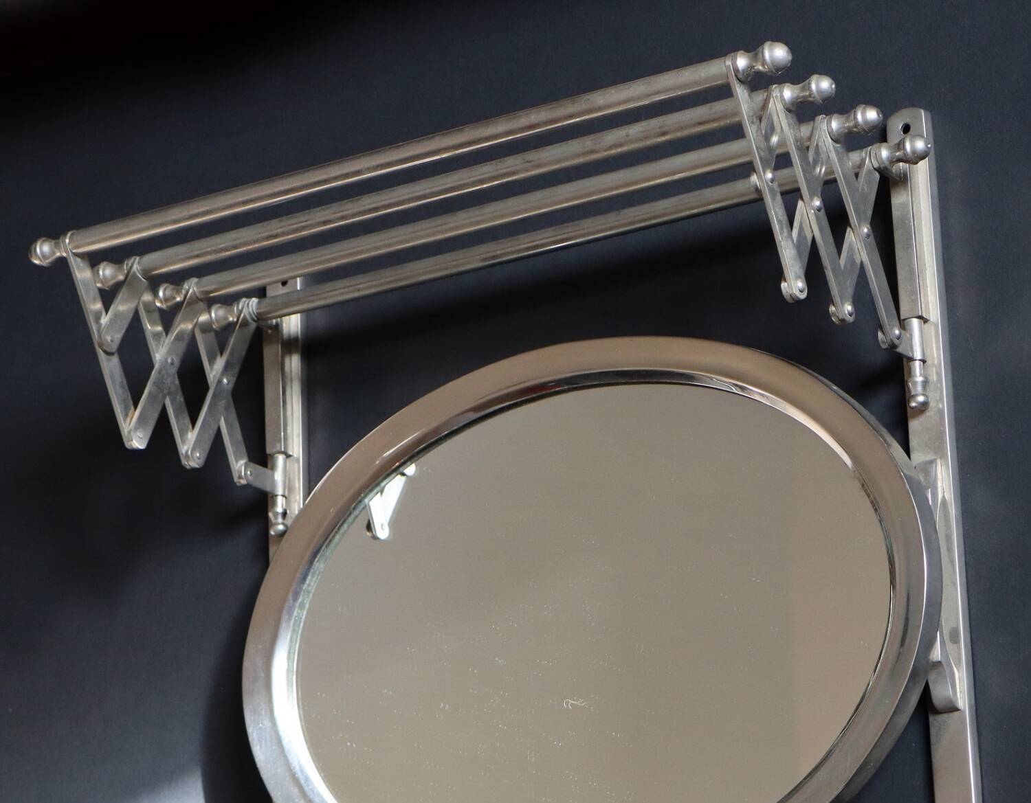 Antique Metal Train Coat Rack with Mirror French Luggage Rack