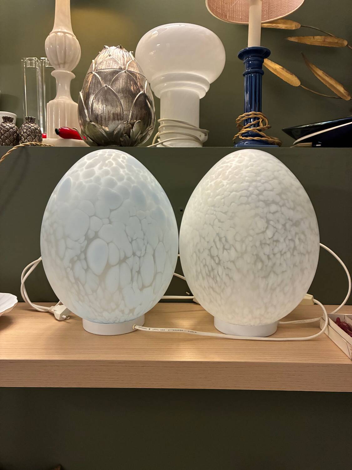 Pair of speckled glass oval lamps - 1970.