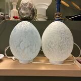 Pair of speckled glass oval lamps - 1970.