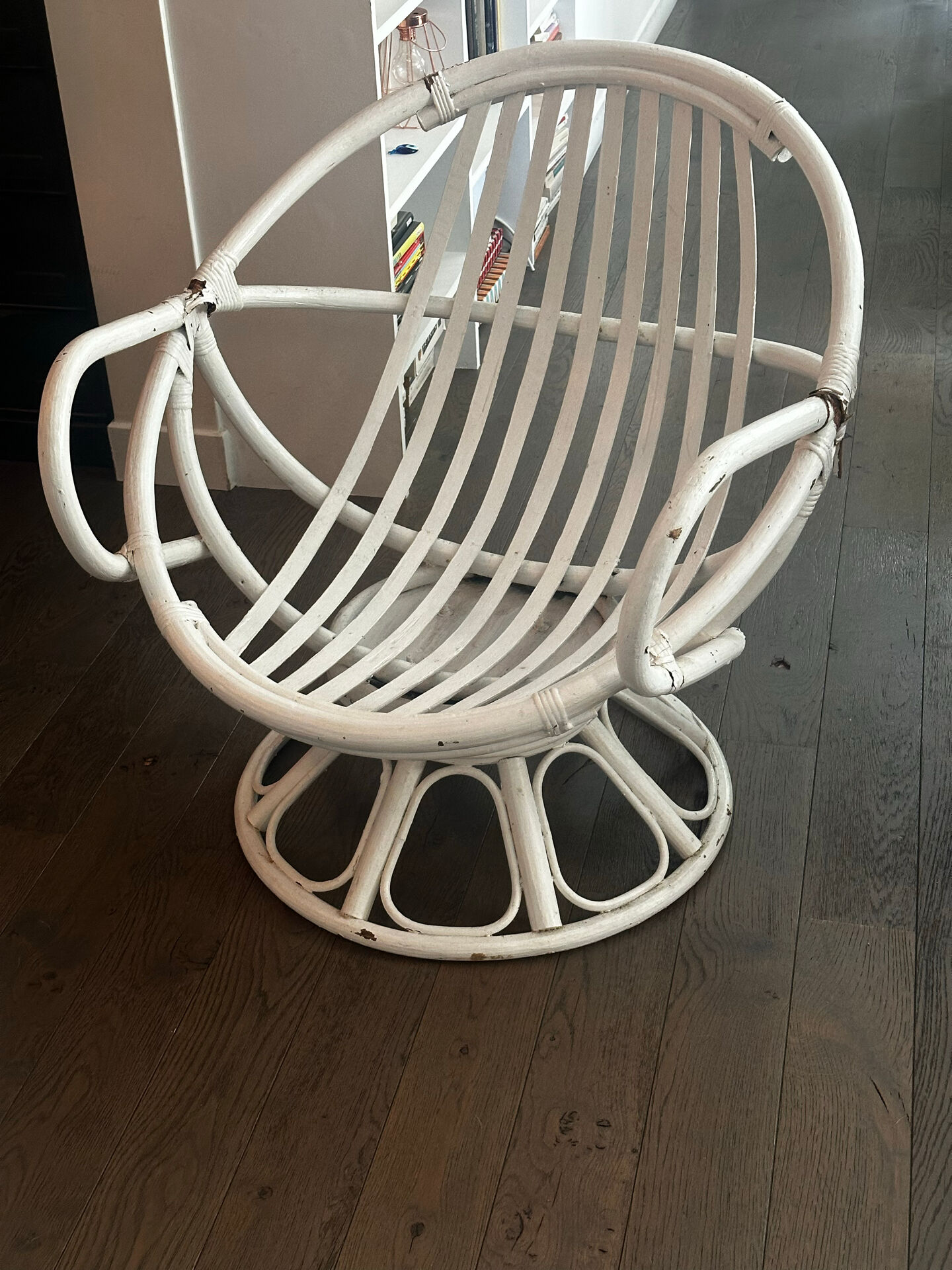 Vintage armchair in white lacquered rattan