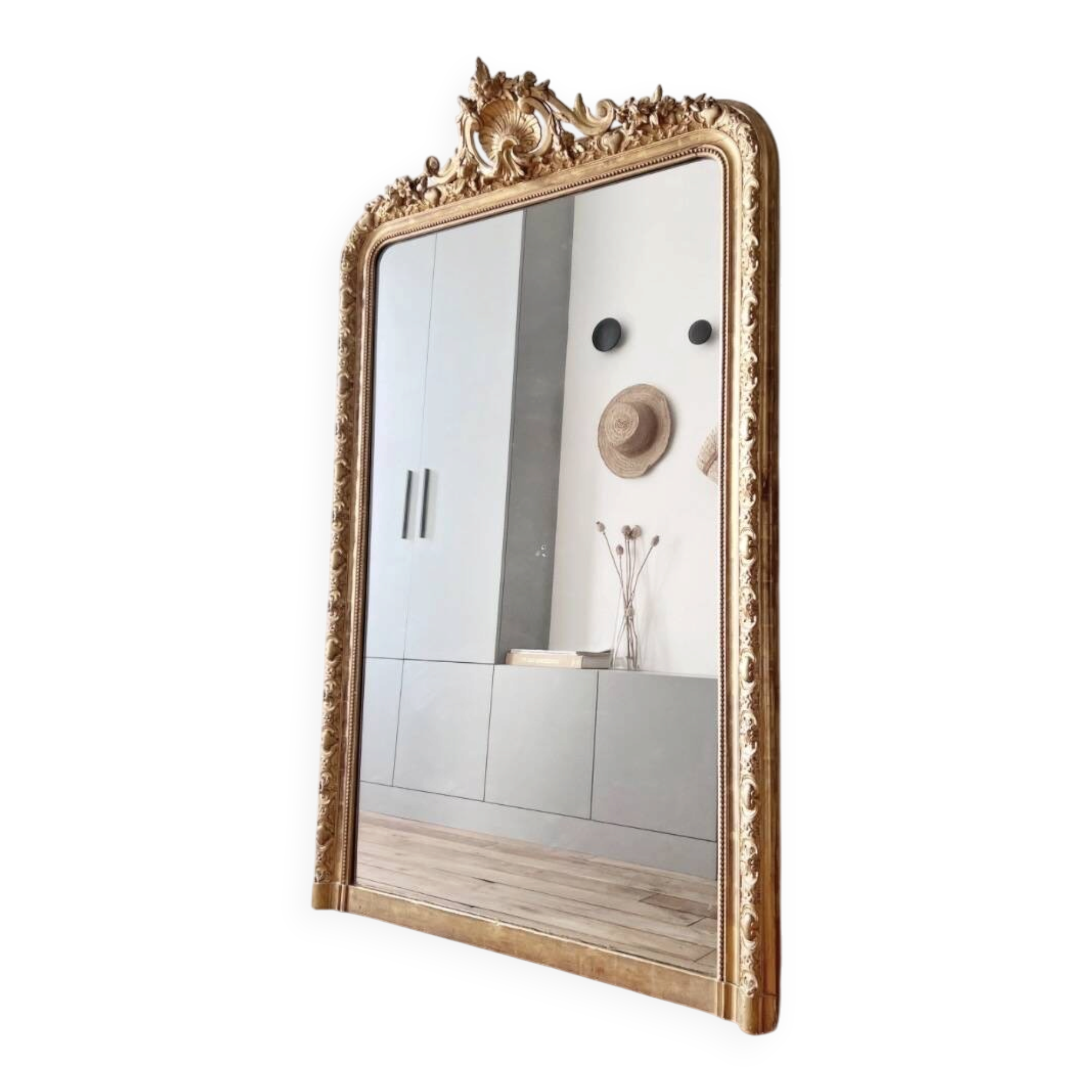 Large antique Louis-Philippe mirror gilded with gold leaf – 186 × 117 cm