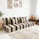 Brown striped kilim floor cushion – handwoven wool, cream base
