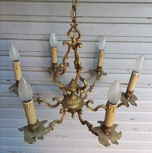 Antique cage chandelier in bronze, 6 lights, Louis XV style, in working condition, 4.8 kg.