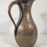 Vase Cruche Hammam Persan en Cuivre Argenté / 19ème Empire Perse / Ciselé Qajar