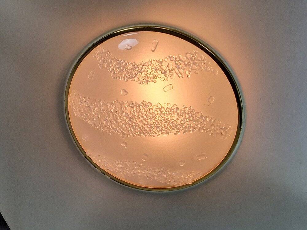 Vibea Quadra Ceiling Lamp in Ice Glass and Brass, 1970s