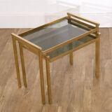 Italian nesting tables in brass and glass, 1970