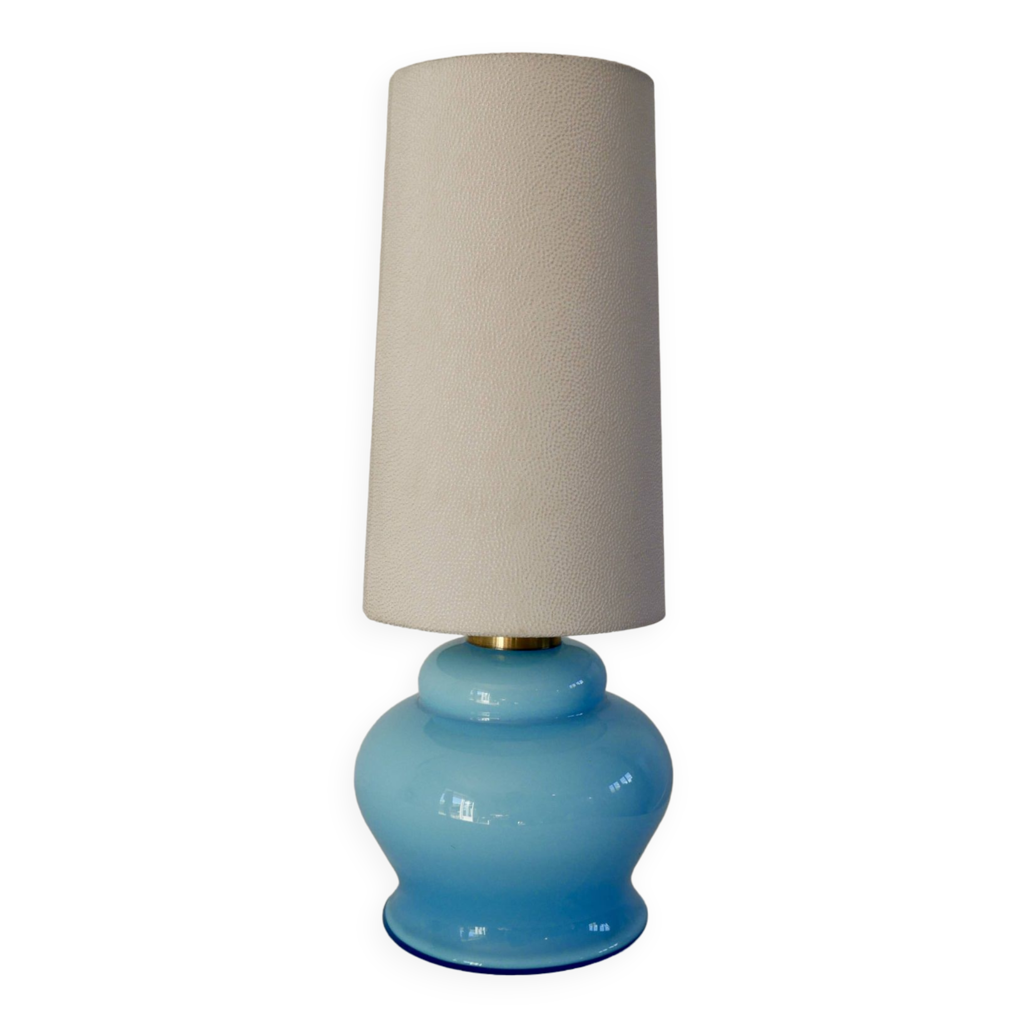 Lamp with blue opaline feet and textured conical lampshade 60s-70s