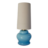 Lamp with blue opaline feet and textured conical lampshade 60s-70s