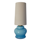 Lampe avec pieds en opaline bleu et abat-jour conique texturé années 60-70