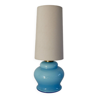 Lamp with blue opaline feet and textured conical lampshade 60s-70s