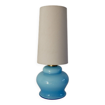 Lamp with blue opaline feet and textured conical lampshade 60s-70s