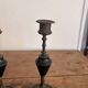 Pair of Antique Patinated Bronze and Brass Candle Holders Napoleon III Fireplace Garnish