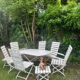 Complete garden furniture set in wood and metal