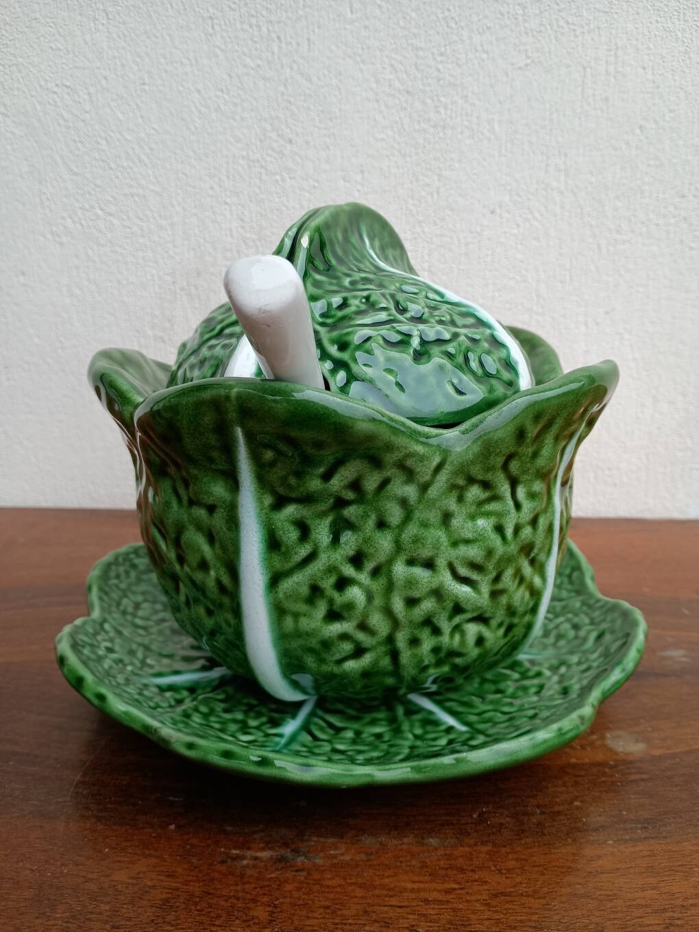 Soup tureen and cabbage slipware dish