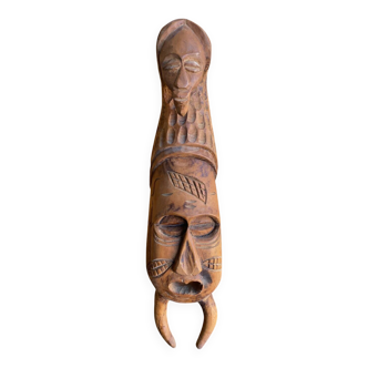 Sculpture African Mask Handcrafted Carved Wood Vintage #D882