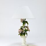 Hand-painted Toleware table lamp with wild apple blossom flowers, Salvadori, Italy, 1950s.