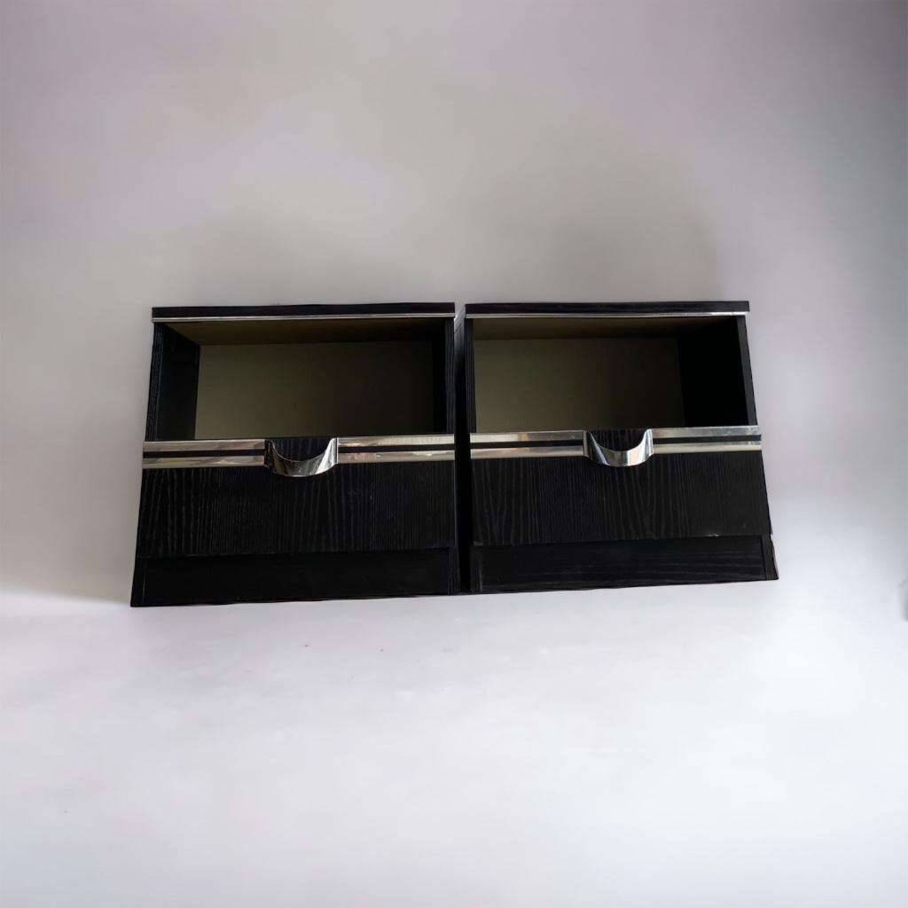 SET OF 2 VINTAGE BLACK BEDSIDE TABLES / MINI CABINETS