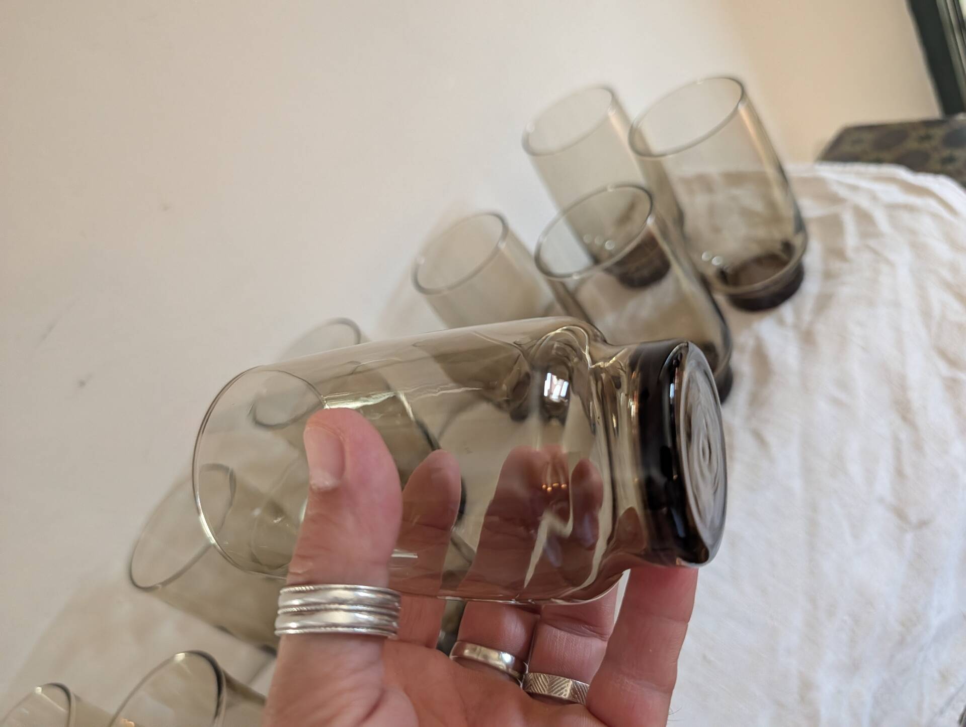 12 long drink glasses in smoked glass – 1970s